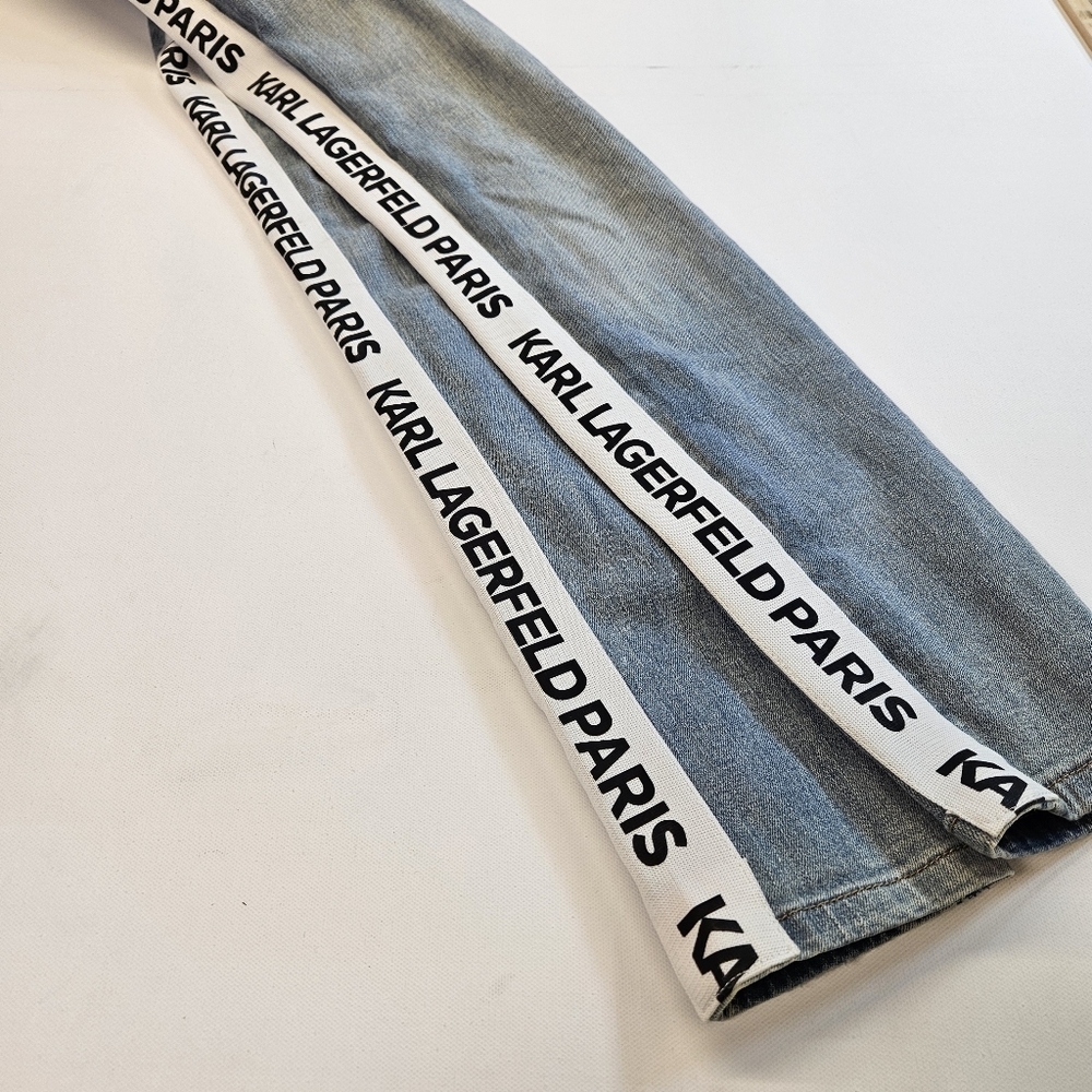 Karl Lagerfeld Paris Contrast Logo Taping Blue Blue Skinny Stretchy Jeans Size 2 - Picture 6 of 8